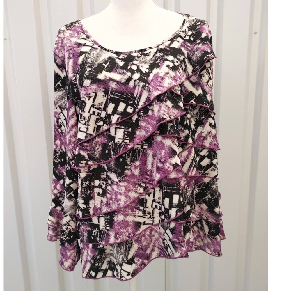 Milano Blouse Top Long Sleeve Shirt Layered Ruffles Purple XL